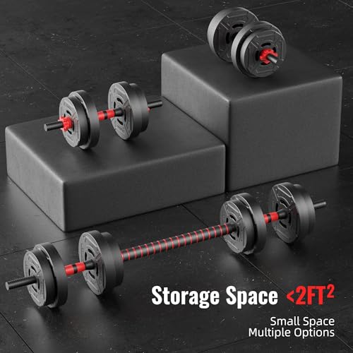 Image of Fitvids Adjustable Dumbbell Set, 40 /60LBS Free Weight Set, Multi-Functional Portable Changeable Dumbbell Barbell Kettlebell Set for Home, Multiple Style