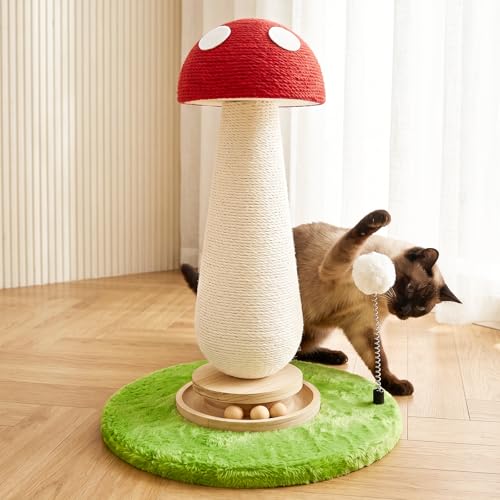 Image of Homegroove Mushroom Cat Scratching Post, Cute Cat Scratcher Post with Large Stable Round Base, Sisal Cat Scratching Posts for Indoor Cats Adults (Mushroom, Large)