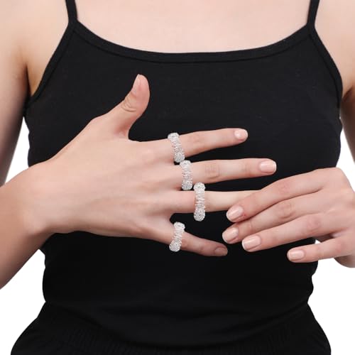 Image of HealthAndYoga Acupressure Sujok Ring for Finger (Pack of 4) - Stretchable Spiky Stainless Steel Band for Pain Relief Relaxation Massage - Rolling Fidget Toy for Adults & Kids