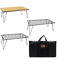 値下げ　フィールドラック 3枚セット 収納ケース付 木製天板＋アルミ天板付 Amazon.co.jp: HIBARI フィールドラック キャンピングラック 3個セット