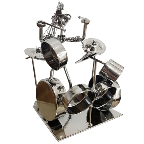 Estatua de Músico Baterista de Metal Artesanal 7 pulgadas