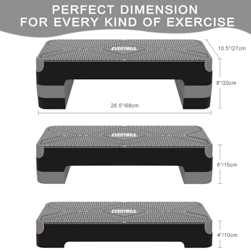EVERYMILE Aerobic Exercise Step, Adjustable Aerobic Stepper for Exercise, Workout Step Platform, Step Up Box, 26.5