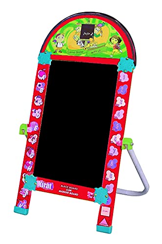 Muren Magnetic Writing 2 In1 Activity Board Stand for Kids with Marker White Board Black Board for Boys Girls Board for Home Children School Collage Office with Plastic Frame (Red)