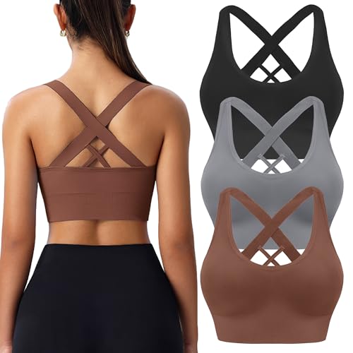 Image of High Support Sports Bras for Women,Criss Cross Strappy Back Seamless Padded