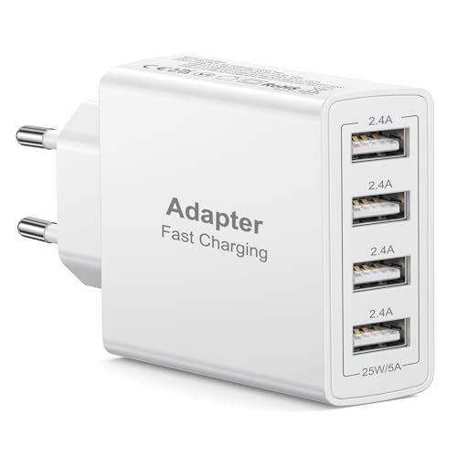 Cargador USB Multiple, 4 Puertos Enchufe USB Multiple Adaptador Cargador iPhone Carga Rapida Adaptador Movil Cargadors para iPhone 16 15 14 13 12 11, Samsung Galaxy S20 S10 A71 A51 Note, Xiaomi