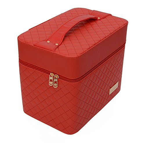 Store2508 Professional Beauty Make Up Case Nail Cosmetic Box Vanity Case (28 * 23 * 19 Cm) (Red) - Image 3
