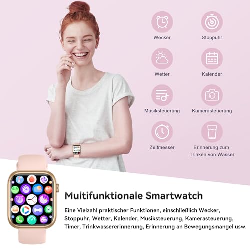 Smartwatch Damen Herren, 1.83" HD Fitness Tracker mit Schrittzähler/Blutdruckmessung/Pulsuhren/Telefonfunktion, Schlaftracker, 120+ Sportmodi, IP68 Wasserdicht Fitnessuhr&Sportuhr für Iphone Android 5