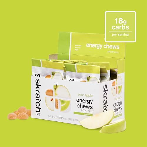 Image of Skratch Labs Energy Chews | Gummies for Running, Cycling & Endurance Quick Carbs for Athletes, Easy to Digest, Real Fruit | Gel Alternative for Long Runs & Rides | Sour Apple 10 Pack | Gluten Free