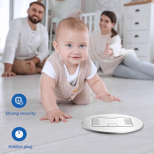 Vagueior Recessed Floor Outlet 1-Gang with 4.8A USB A Charging Port, 20 Amp TR Receptacles Round Hidden Outlet Kit Electrical Waterproof Cover Box for Home Renovation, ETL Listed, Silver by Vagueior - Used condition - Image 6