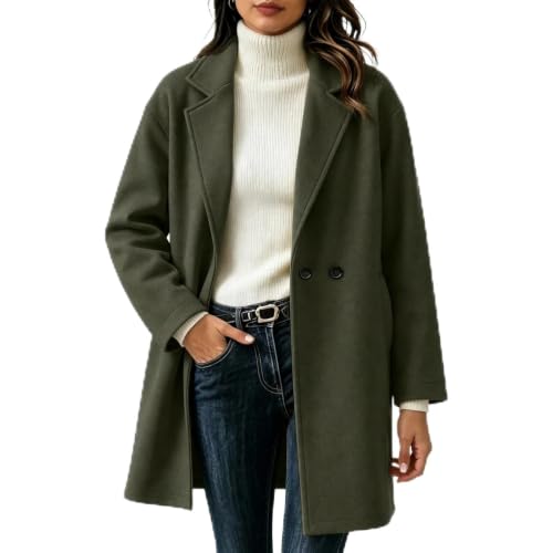 Womens Trench Coat Double Breasted Lapel Jacket Fall Winter Outerwear - image 1