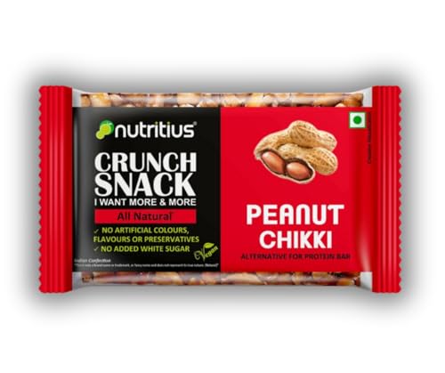 Nutritius Crunchy Peanut Chikki 100 g (12 unidades) | Peanut Chikki | Gajak | Hecho con Jaggery | Sin jarabe de glucosa | Sin conservantes | Sin gluten | Caramelos indios | Gajak