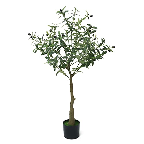 Artificial Olive Tree 3.8Ft (46In) Tall Fake Potted Olive Silk Tree Natural Faux Plants Tree For Indoor Outdoor House Home Office Garden Decor Housewarming Gift #TOP6