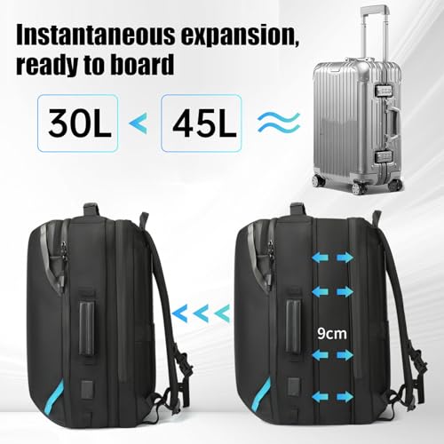 Jiawu Vacuum Travel Backpack with Pump, 30-45L Expandable Compression Backpack, Water Proof Oxford Cloth Air Vacuum Seal Backpack with USB Charging Port for Women & Men2