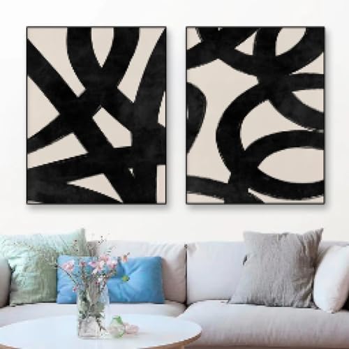 Impression d'art abstrait noir pour salon moderne décoration murale élégante en duo