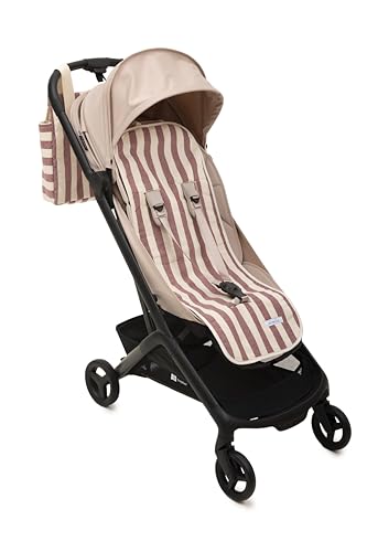 Mi Bollito   Colchoneta silla de paseo universal – Modelo a rayas acolchada y transpirable – 100% algodón – Compatible con todos los carros de bebé   Fabricado en España. (Granate)