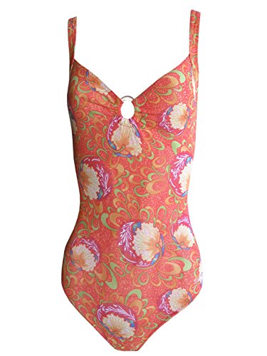 Solar Tan Thru Bandeau-Badeanzug in rot/orange/grün, Gr. 38 B-Cup