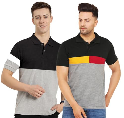 Image of LEOTUDE Men's Regular Fit Round Neck Colorblock T-Shirt for Men (Pack of 2)