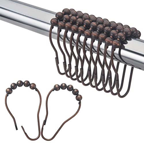 Shower Curtain Hooks Shower Curtain Rings, Rust-Resistant Metal Easy Glide Shower Rings For Bathroom Shower Rod Curtain Liner Rings, Set Of 12 Bronze Shower Hooks #TOP1