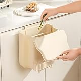 Papelera de cocina plegable para colgar con tapa deslizante, cubo de basura de...