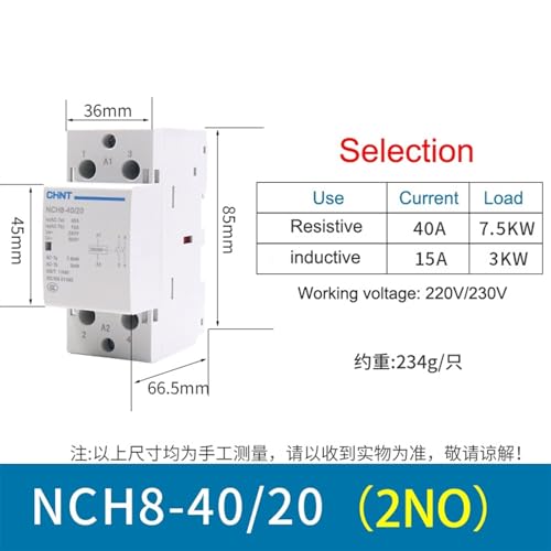 Contacteur monophasé NCH8 2NO commande silencieuse 220V pour chauffe-eau
