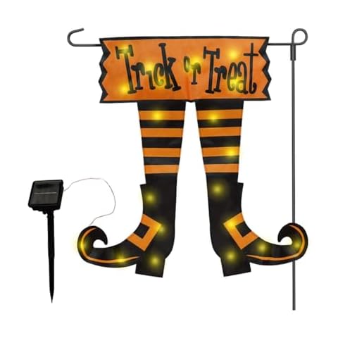 Happy Halloween Graden Flag Trick Or Treat Witch Feet Yard Outdoor Banner Decorations Home Decor Double Sided (Garden flag with light) Cover