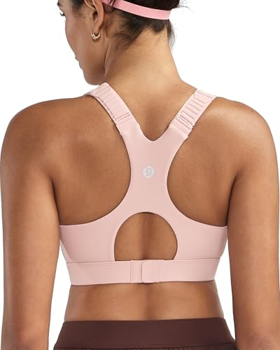 RUNNING GIRL Sports Bras for Women High Support, Adjustable Straps High Impact Racerback Bra with Hook Closure Molded Cup(WX3174Flush Pink,L)