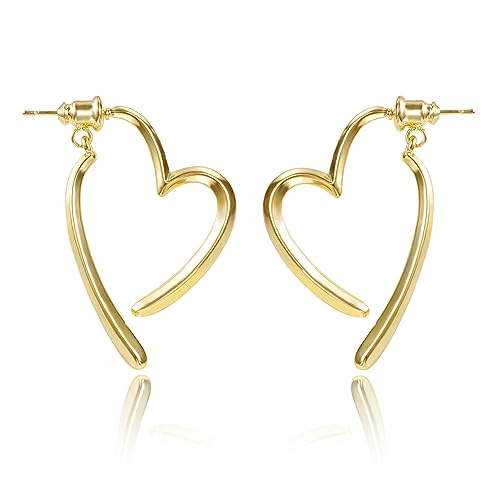 boucles d'oreilles femme argent Pendantes Coeur en Argent 925, boucle oreille femme pendante avec Motif en Forme de Clous de Cœur, or 14 carats Cadeau de Noël...