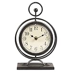 Small Vintage Metal Desk Clock, Decorative Table Clock for Living Room, Silent Mantel Clocks Farmhouse Shelf Decor Battery Operated, 9.5" Black
