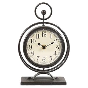 Small Vintage Metal Desk Clock, Decorative Table Clock for Living Room, Silent Mantel Clocks Farmhouse Shelf Decor Battery Operated, 9.5″ Black