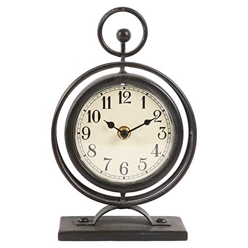 Small Vintage Metal Desk Clock, Decorative Table Clock for Living Room, Silent Mantel Clocks Farmhouse Shelf Decor Battery Operated, 9.5″ Black