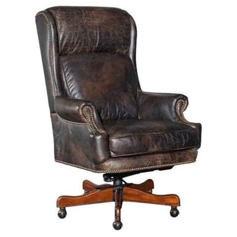 Scranton & Co Leather & Wood Executive Office Chair in Old Saddle Mahogany Cover
