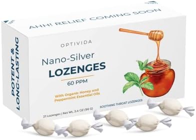 Optivida Health Original Natural Premium Nano-Silver Lozenges 60PPM,Oral Health, Supports Immune System, Fast-Acting Cough Drops with Lemon Oil, Organic Honey and Peppermint Oil (1 Pack)