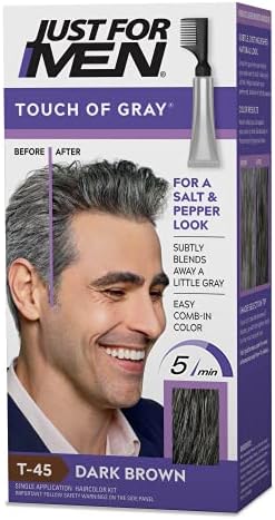 Just For Men Touch of Gray, Mens Hair Color Kit with Comb Applicator for Easy Application, Great for a Salt and Pepper Look - Dark Brown, T-45, Pack of 1