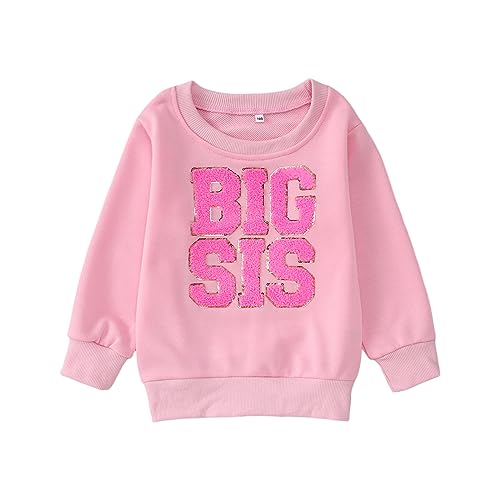 Image of CM C&M WODRO Big Sister Sweatshirt Toddler Girl BIG SIS Chenille Patch Crewneck Pullover Tops Big Sister Gift Shirt Outfit