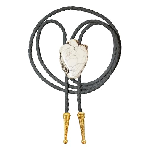 Image of Daisy Del Sol Gemstone Bolo Tie Braided Vegan Faux Leather Natural Stone Gold Handmade Necklace Adjustable Boho Western Jewelry