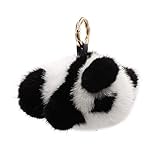 surell - Genuine Mink Fur Panda Keychain- Cute Animal Pompom Purse Accessor- Fluffy Real Fur Pon Key Chain - Round Bear Furry Plush Charm - Stylish Gift