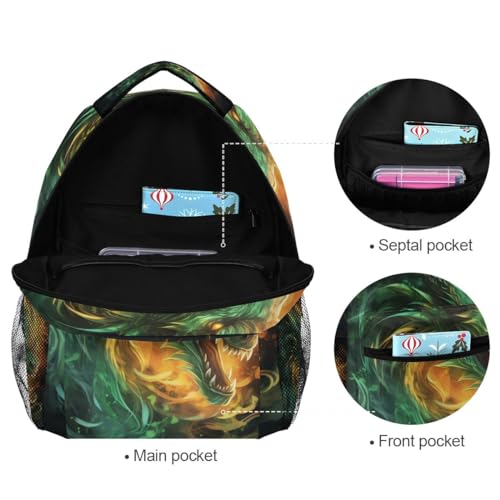 Mochila escolar com dragão de fogo para meninos, meninas, adolescentes, casual, bolsa de viagem para