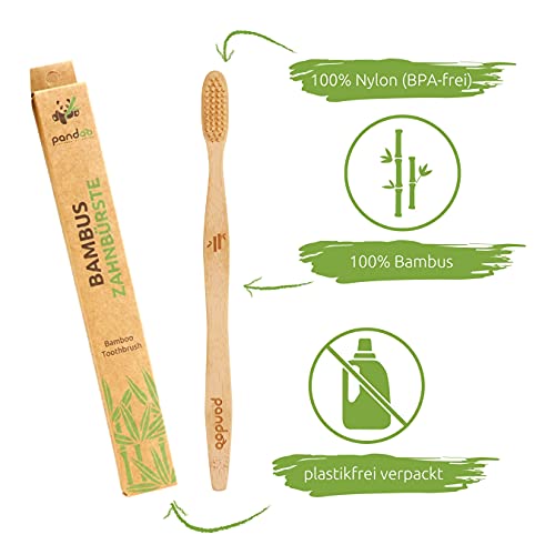 pandoo 4er-Sparset umweltfreundliche Hand-Zahnbürste | Für Erwachsene und Kinder (Mittel bis Weich) | Vegan, Bio, Holzfrei, BPA Frei | Bamboo Toothbrush