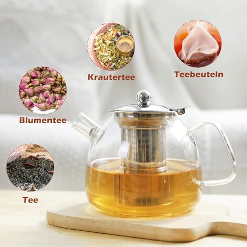 Théière en verre borosilicate LIBWYS 1000 ml pour thé et herbes - résistant à la chaleur - utilisée pour infuser des thé