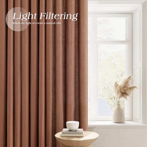 Image of Extra Long Cappuccino Linen Curtains 108 Inches Length for Living Room Sheer Grommet Light Filtering Privacy Neutral Drapes Luxury Modern Rustic Window Curtain for Bedroom Dining Room 52x108, 2 Panel