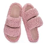 RockDove Women’s Open Toe Slippers with Arch Support, Memory Foam House Slippers, Soft Fuzzy Indoor Outdoor Slippers for All-Day Comfort, Size 7/8 UK Women, Dusty Pink