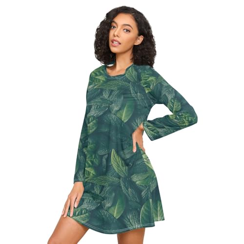 Women Long Sleeved Round Neck Sleepwear Nightgown Sleep Wear Dress (S-3XL)3