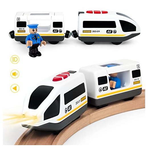 Wood City Battery Operated Train for Wooden Train Track, Electric Locomotive Train Set with Powerful Engine Compatible with Thomas, Brio, Chuggington, Bullet Train Toys for Toddlers 3 4 5 Year Olds