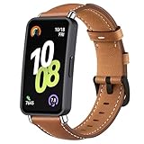 [PONATTENO] 交換用ベルト For Huawei Band 10用バンド 良質の本革製 ソフトレザーバンド 女性 ウォッチバンド 男性用交換ベルト 簡単に取付 工具不要 (ブラウン)