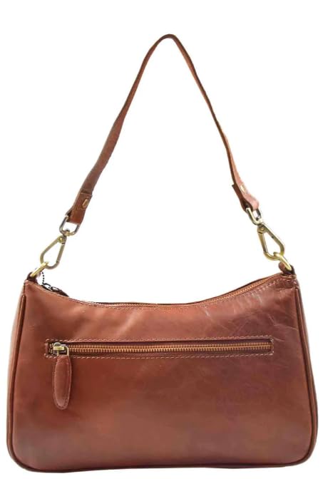 DR558 Athens - Borsa a tracolla da donna in pelle di agnello | doppie cinghie staccabili | tasca frontale | tasca posteriore con zip | tasche interne multiple | organizzata | nocciola