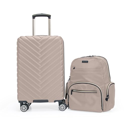 Image of Kenneth Cole REACTION Madison Square Lightweight Hardside Chevron Expandable Spinner Luggage, Taupe, 2-Piece (20 inch Carry On + Sophie Backpack), Kenneth Cole Reaction Women's Madison Square Hardside