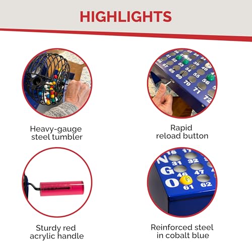 MR CHIPS Bingo Game Deluxe Set with Cage, 7/8 Inch Balls and Master Board All-in-One Table Top Professional Machine