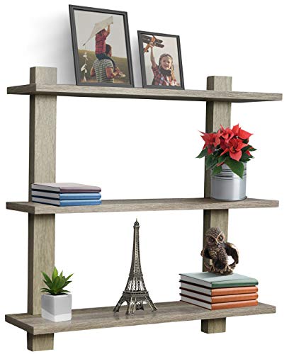 Sorbus® Floating Shelf — Asymmetric Square Wall Shelf, Decorative Hanging Display For Trophy, Photo Frames, Collectibles, And Much More, Set Of 3 (3-Tier – Grey) #TOP8