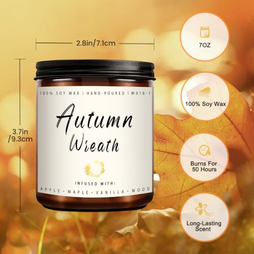 Auelife Fall Candle Set | 4 Pack Scented Candles for Home - Candle Gifts for Women Men, Soy Candles Home Scented | Autumn Fragrance of - Apple Pie/Cinnamon/Harvest/Wreath - Image 2