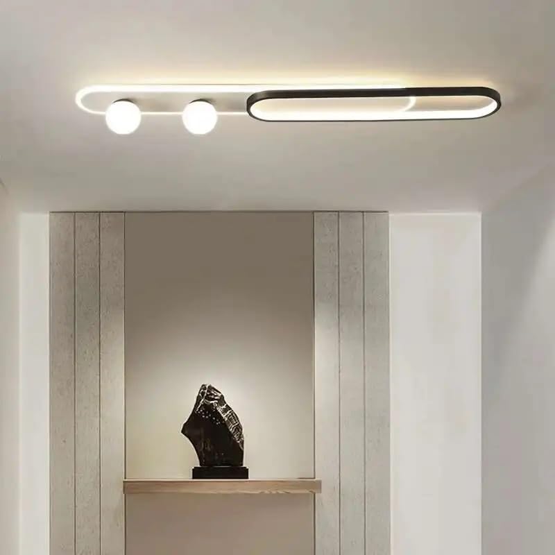 Lustre moderne boule de verre LED dimmable plafonnier noir 2 têtes 100cm